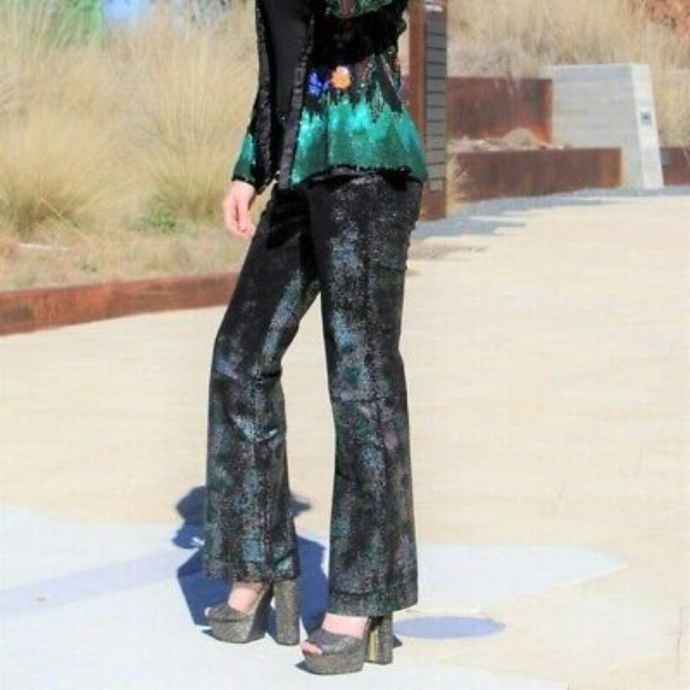 Maxima Wilson Leather Irridescent Snake skin flair pants 90's Vintage